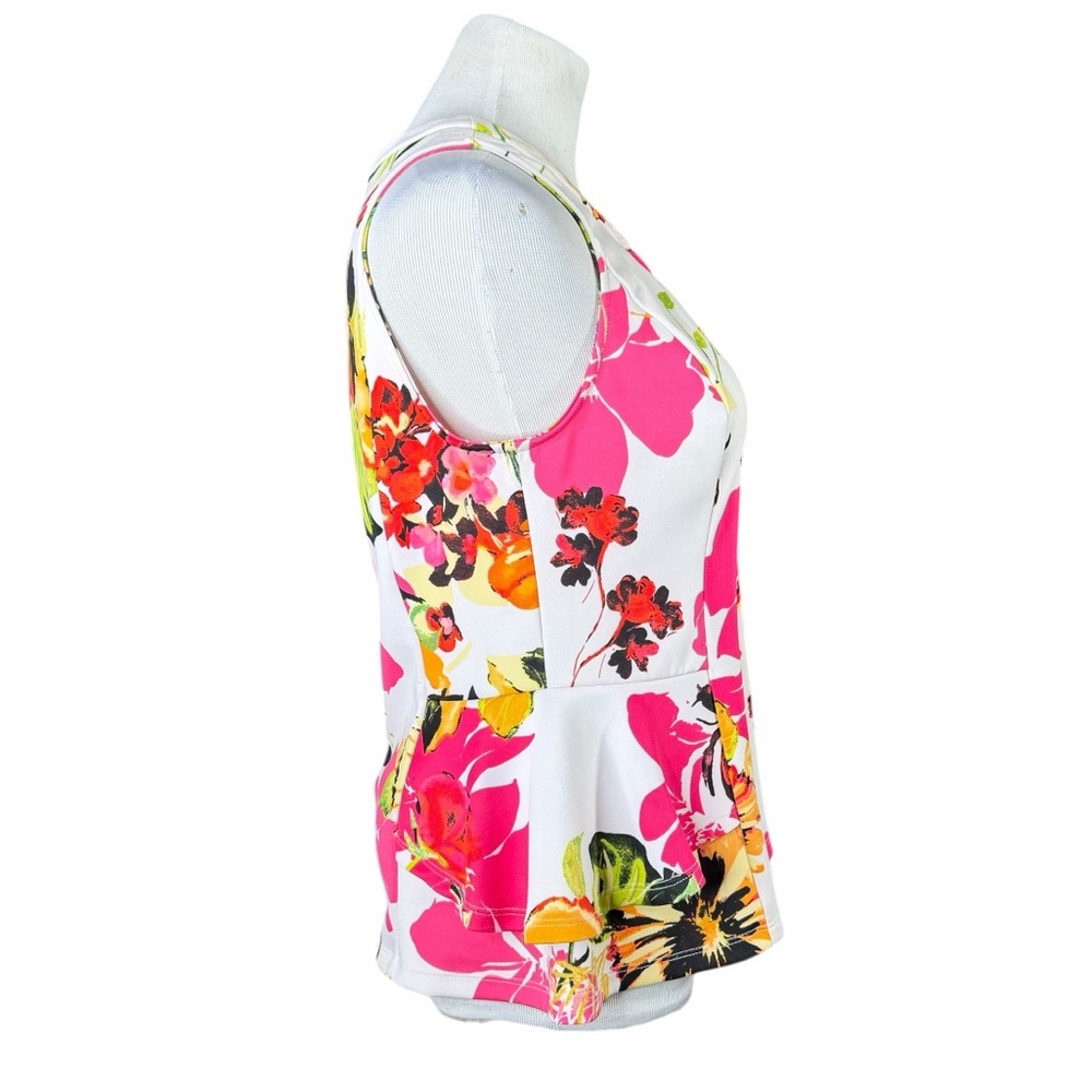 10/25🦋 NY & Co 7th Avenue Design Studio White & Pink Floral Peplum Tank - Medium - Picture 5 of 15